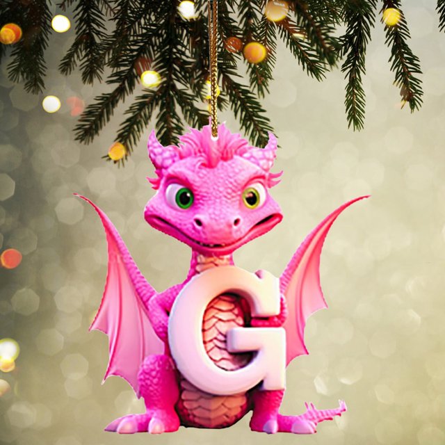 Fridja Personalized Dinosaur Christmas Ornament 26 Letters Hanging Pendant Ornaments 2024 Plastic Initial Monogram Xmas Tree Decorations with Hanging Rope Unique Customized Fun Gift for Kids