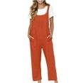 thumbnail image 1 of yoeyez Womens Rompers And Jumpsuits,Womens Cotton Linen Fashion Baggy Playsuit Jumpsuit Solid Color Buttons Straps Backless Overalls With Pockets Orange,S, 1 of 7
