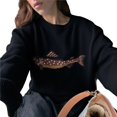 thumbnail image 2 of Women Contrast Fish Sweater Long Sleeve Crew Neck Ribbed Knit Pullover Sweaters Fall Casual Tops Black L, 2 of 7
