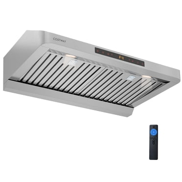 Gymax Hotte de Cuisinière sous Armoire de 30 Pouces 900 CFM avec Collecteur d'Huile, Minuterie à 4 Vitesses pour Ventilateur