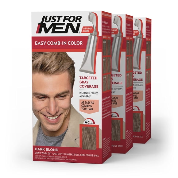 Just For Men Easy Comb-In Color (Formerly Autostop) Mens Hair Dye, Easy No Mix Application - Dark Blond, A-15, 3 Pack