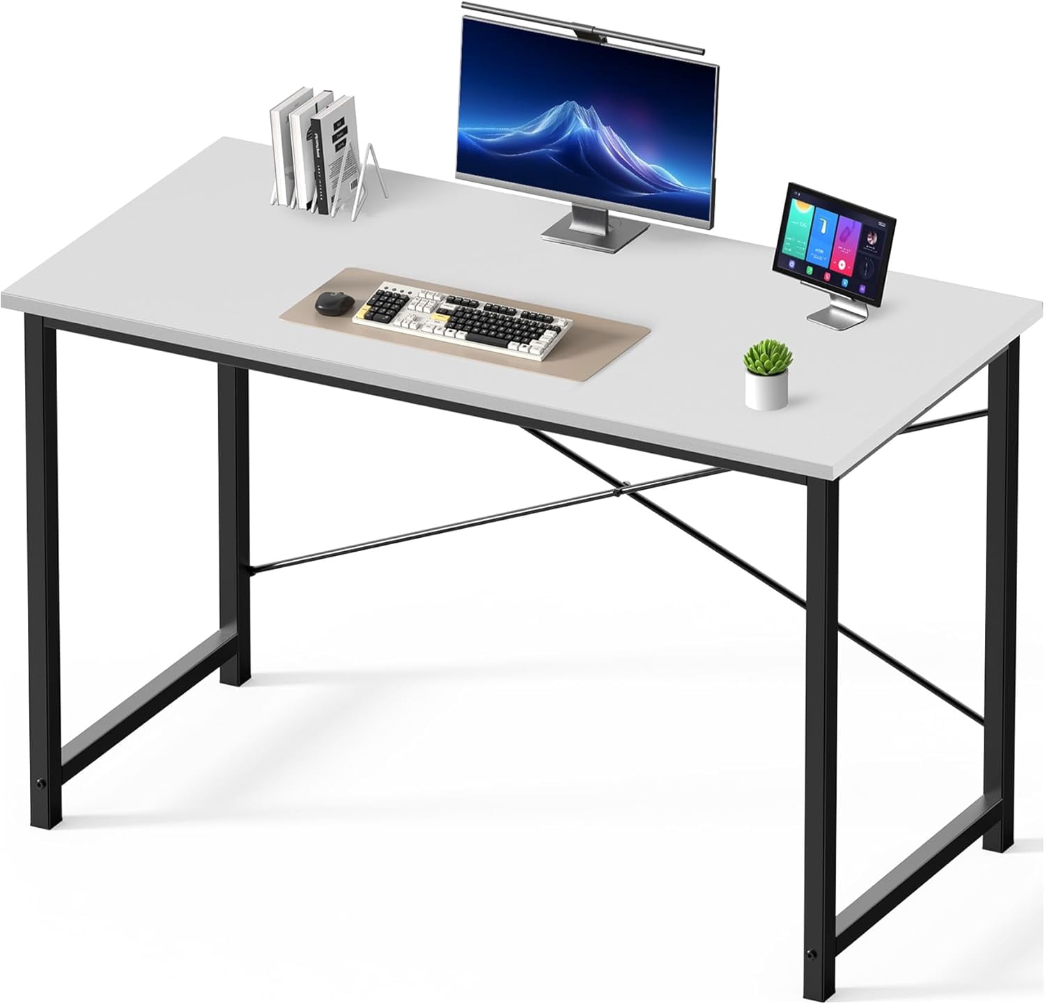 OLIXIS 47 Inch Computer Office Desk for Small Spaces, Writing Gaming Work Desk Modern Study Table with Metal Frame Home Bedroom, White