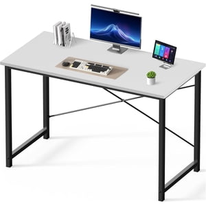 OLIXIS 47 Bureau de bureau d'ordinateur de pouce pour les petits espaces, écriture bureau de jeu Table d'étude moderne avec cadre en métal Chambre à coucher, blanc