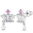 thumbnail image 1 of Crown & Star CZ Dangle Kids / Girls Earrings Screw Back - Sterling Silver, 1 of 7