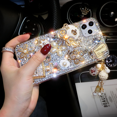 thumbnail image 3 of Case Compatible with iPhone 13 Pro Max Women Luxury Shiny Rhinestone Diamond Crystal Pearl Pendant Pumpkin Car Flower Soft Protective Anti-Fall Case, 3 of 5