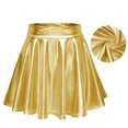 thumbnail image 2 of Shiny Flared Pleated Skirt, Solid Color Mini Polyester Fiber Metallic Glossy Skirt Fashionable  For Performance Black,Red,Golden,Purplish Red,Purple,Silver, 2 of 6