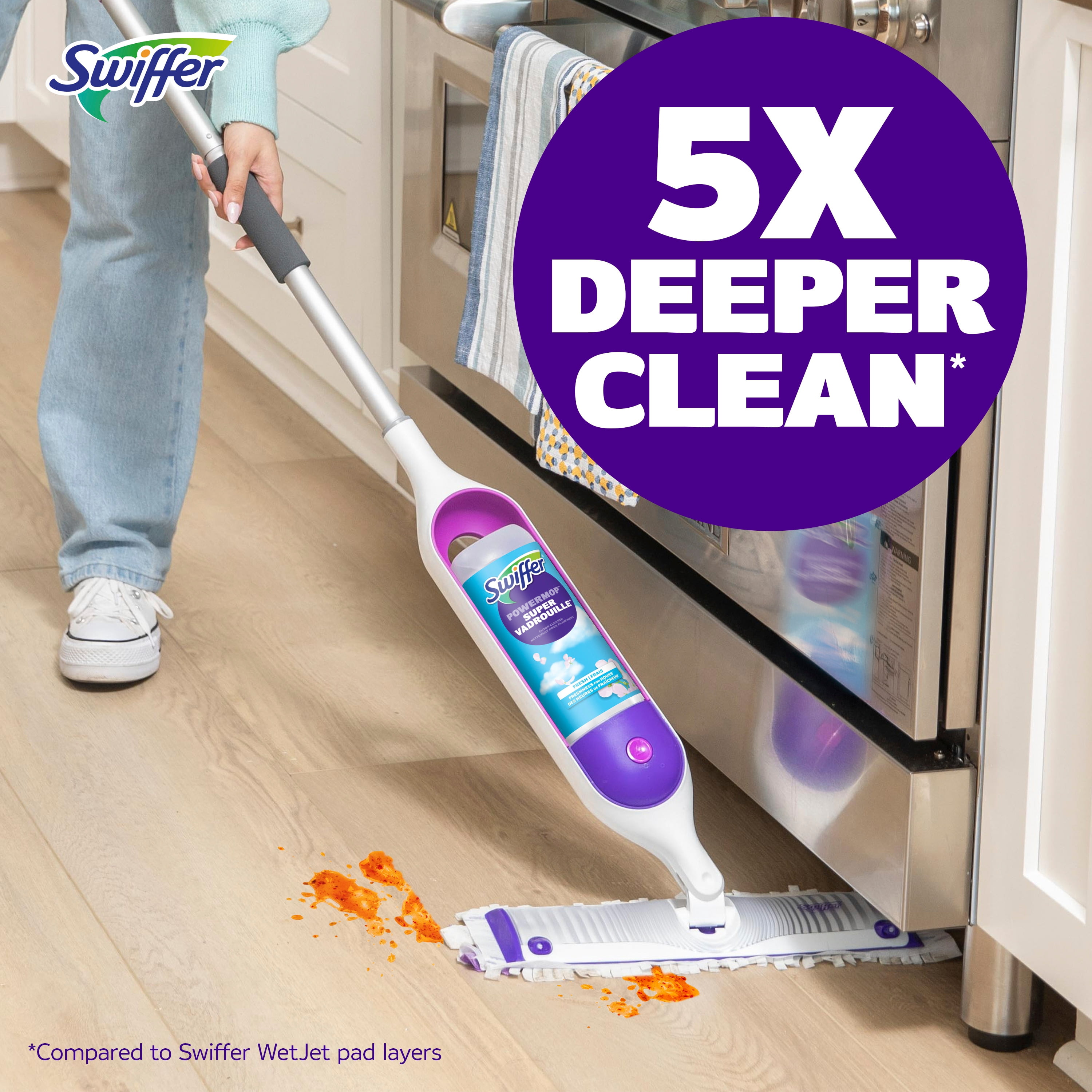 Swiffer PowerMop Multi-Surface Mop Kit for Floor Cleaning, Fresh Scent, Mopping Kit Includes PowerMop, 2 Mopping Pad Refills, 1 Floor Cleaning Solution with Fresh Scent and 2 batteries