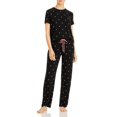 thumbnail image 1 of Aqua Women’s Heart Print Pajama Set, Black, X-Small, 1 of 2