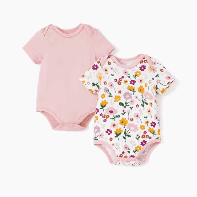 PatPat Bamboo Baby Boy/Girl 2-Pack Solid&Printed Rompers Set