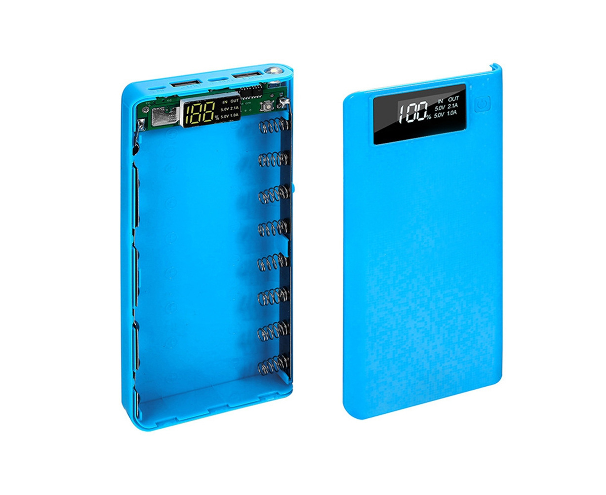 Portable 18650 Battery Charger USB Type-C LCD Display DIY Mobile Power Bank Case-Blue