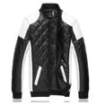 thumbnail image 2 of Men Casual Color Matching Leather Stand-up Collar Zipper Jacket Coats, 2 of 6