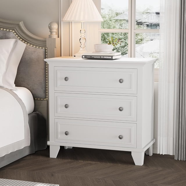 Commode à 3 Tiroirs, Coffre de Rangement en Bois avec Poignées en Métal Exquises, Petite Armoire de Rangement, Commode au Design Moderne pour Chambre, Salon, Couloir, Entrée, Blanc