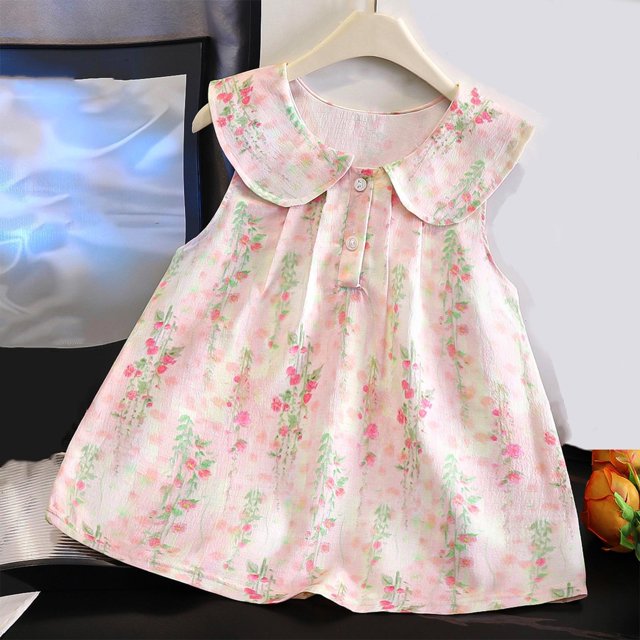 Économies d'Été! Robe d'Été pour Enfants, Robes Décontractées pour Filles en Liquidation, Robe Sans Manches à Col Rond pour Enfants, Robe d'Été Décontractée à Col de Poupée