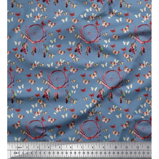 Soimoi Tissu Crêpe polyester Attrape-Rêves & Butterfly Imprimés de Tissu au Mètre 42 Pouces de Large