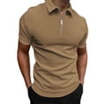 thumbnail image 1 of EGNMCR Men Casual Solid Turndown Pullover Patchwork Zipper Short Sleeve Blouse, 1 of 5