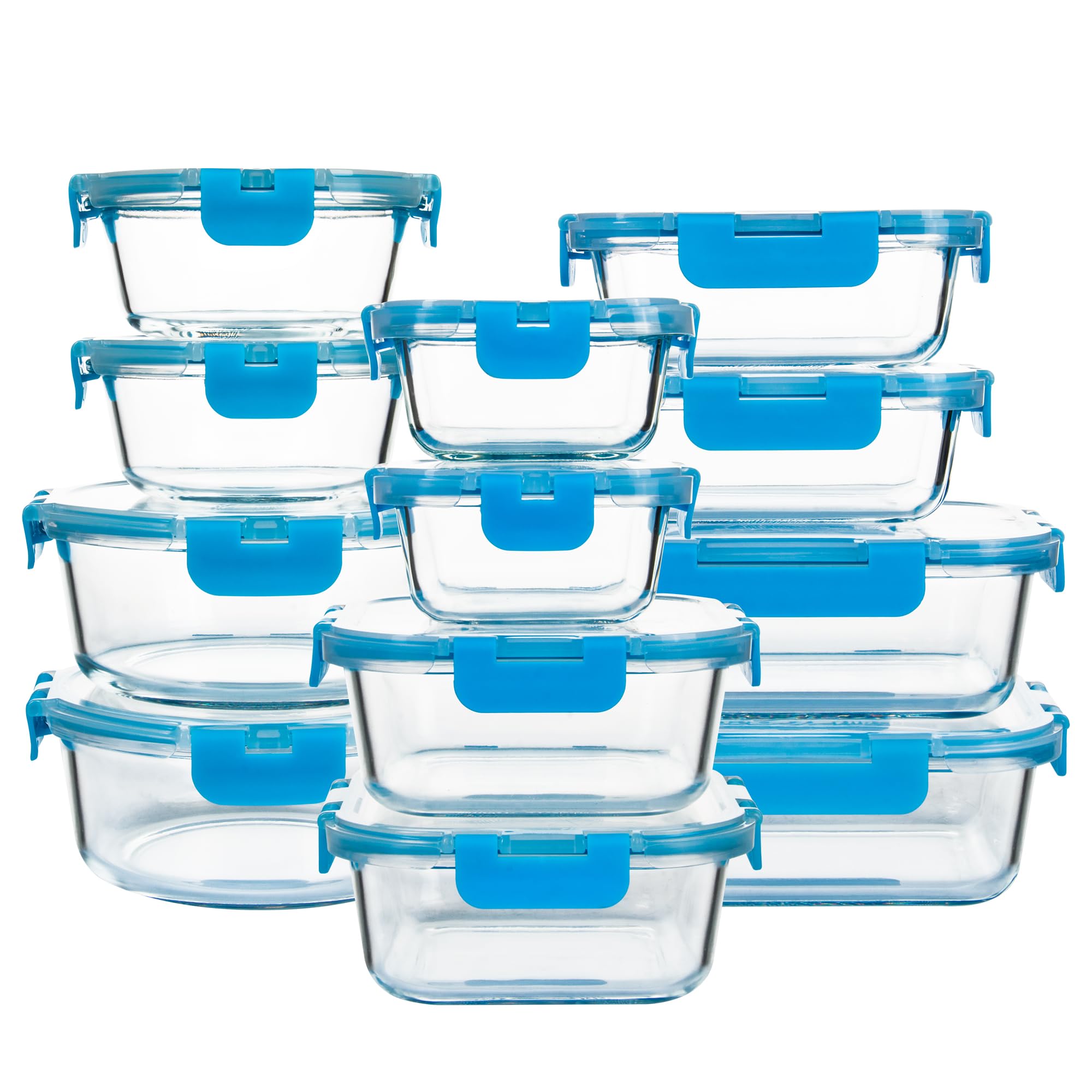 Glass Meal Prep Containers Set of 12 Food Storage Containers for Lunches, Dishwasher Safe, Blue