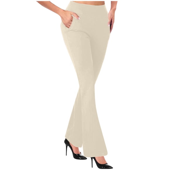 Moxiu Women Dress Pants Stretch,Flare Dress Pants Women Stretchy High Waisted Work Trousers Comfy Bootcut Plain Business Office Trouser 2025 Beige L