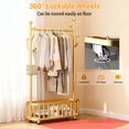 thumbnail image 4 of Rolling Coat Rack with Storage Basket and Hooks, Heavy Duty Freestanding Metal Clothes Rail on Wheels, Portable Wardrobe Organizer for Entryway Bedroom Laundry, 80/100cm, Gold/Black/White, 4 of 7