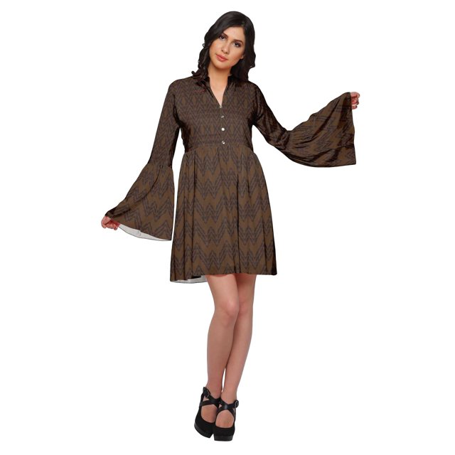 Moomaya Robe à Manches Longues Évasées pour Femmes, Décontractée, Imprimée, d'Été, Plissée, Kurta