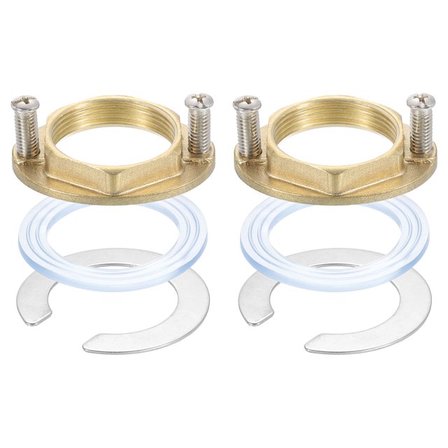 Unique Bargains 2Sets Female Thread Hex Lock Nut 1-1/4inch (31mm) Brass Single Hole Faucet Lock Nuts with C-Type Gasket (Oval)