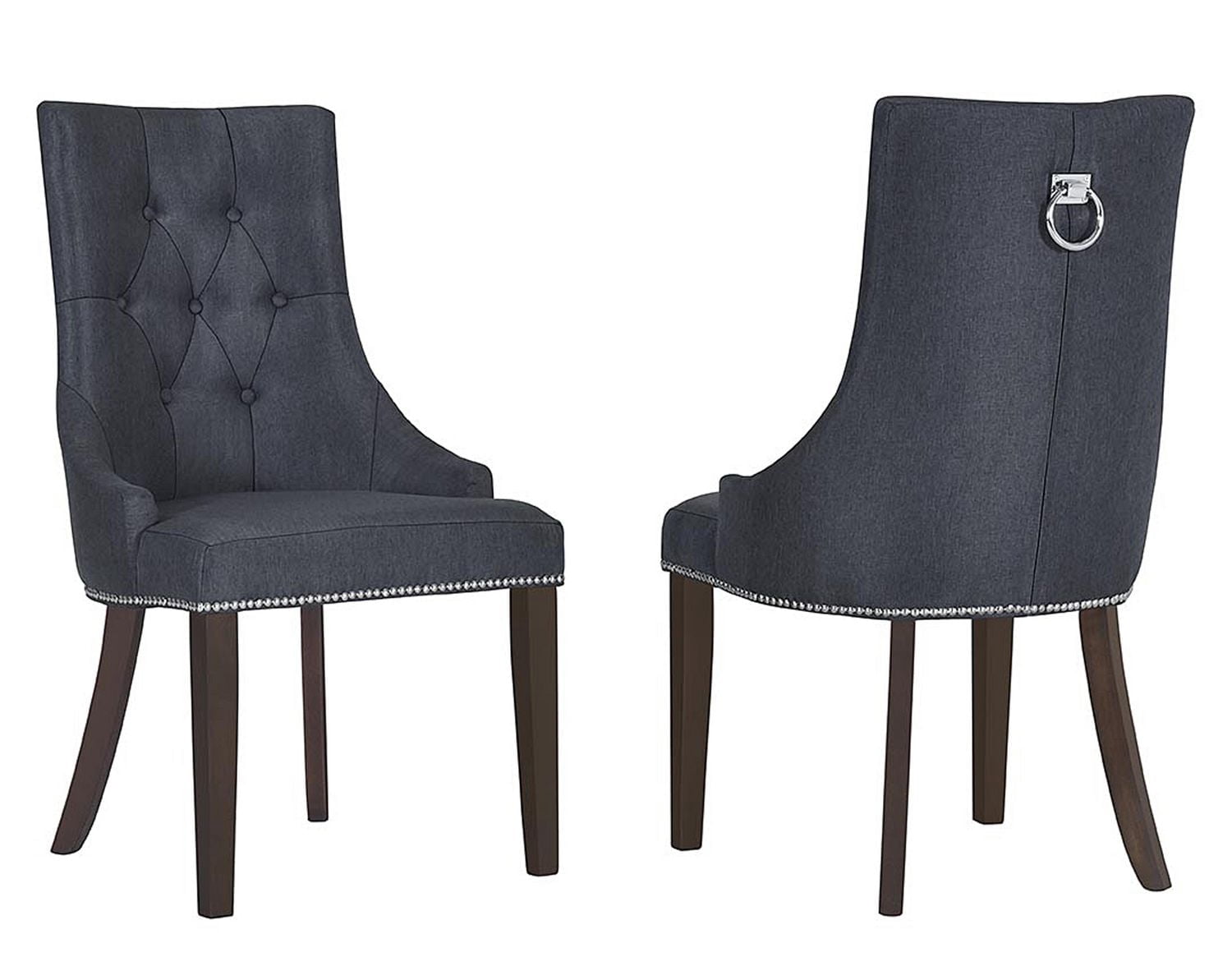 Aerys Upholstered Chair in Grey Linen Fabric, Dining Chairs Set of 2
