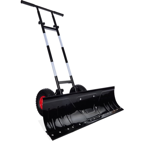 Best Choice Products 36in Galvanized Blade Hand Snow Pusher w/ 2 Wheels, Adjustable Handle, Blade Angle - Black