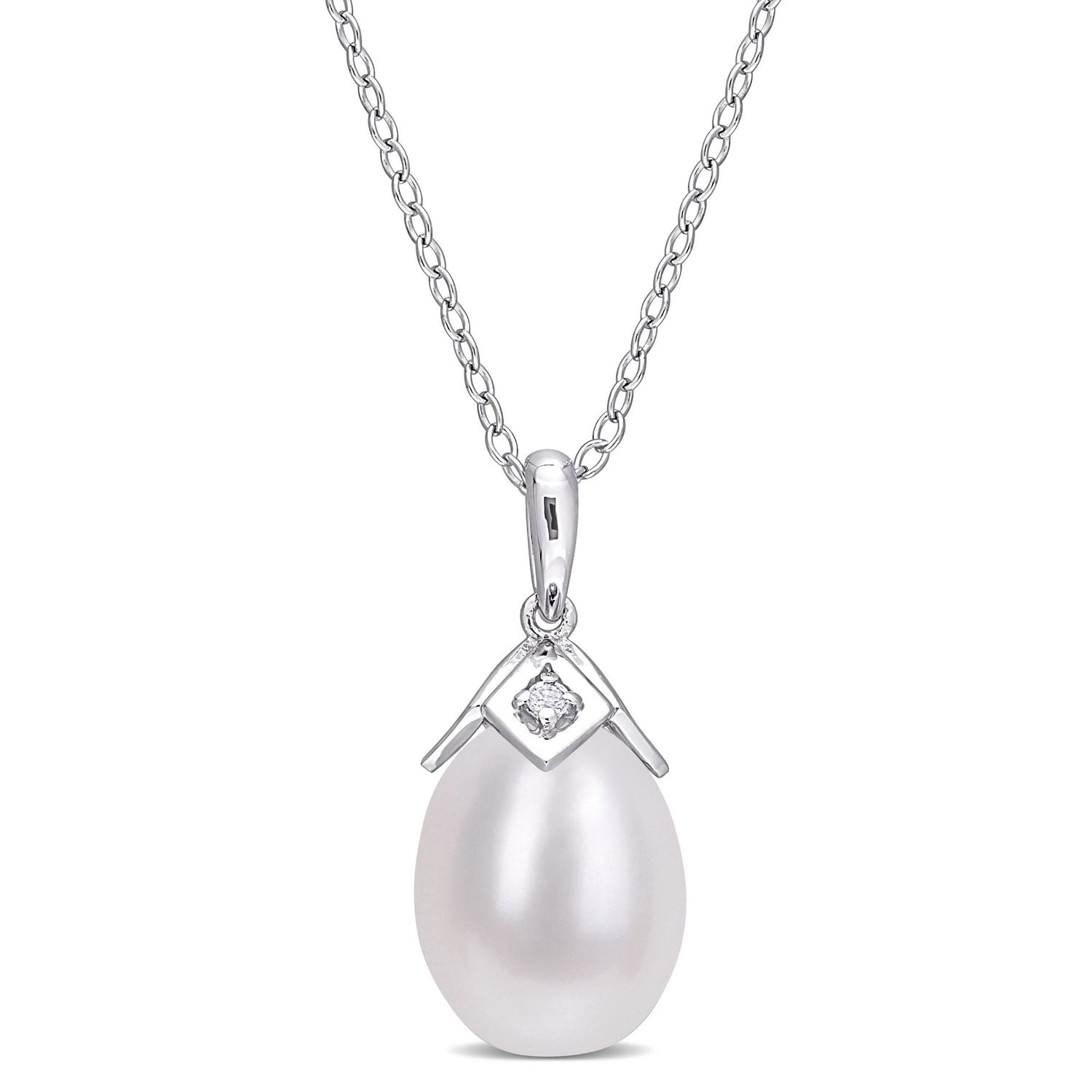 Collier pendentif Miabella en argent sterling avec perles culture d'eau douce et accents de saphirs blancs synthétiques