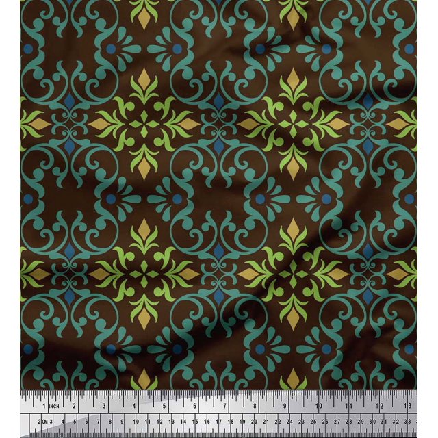 Soimoi Brown Moss Georgette Fabric Moroccan Damask Fabric Prints By Yard 42 Inch Wide