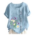 thumbnail image 1 of LUOGENLI T-shirts pour Femme pour Femmes Nouveau Coton et Manches Courtes Haut à Boutons Col Rond T-Shirt Imprimé T-shirts pour Femmes T-Shirt Graphique Saint-Valentin Bleu TTG, 1 of 2