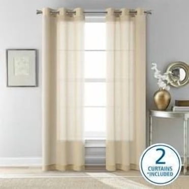 Mainstays Windowpane Sheer Window Curtains Panel Pair, Set of 2, White, 38" W x 84" L