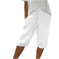 thumbnail image 1 of Besolor Womens Cotton Linen Shorts Casual Elastic Waist Capris Drawstring Summer Knee Length Shorts with Pockets Plus Size, 1 of 7