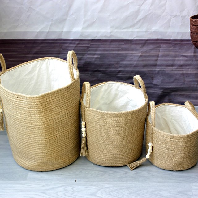 Baohd Storage Tightly Woven And Cotton Rope Dirty Woven Storage Basket Basket Convenient And Storage Solution Wire Basket Jute with lining S