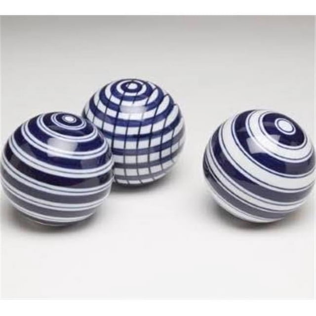 AA Importing 59876 Boules en Porcelaine Bleues et Blanches - Ensemble de 3
