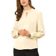 thumbnail image 1 of INSPIRE CHIC Women's Keyhole Stand Collar Pleated Back Button Blouse Tops, 1 of 6