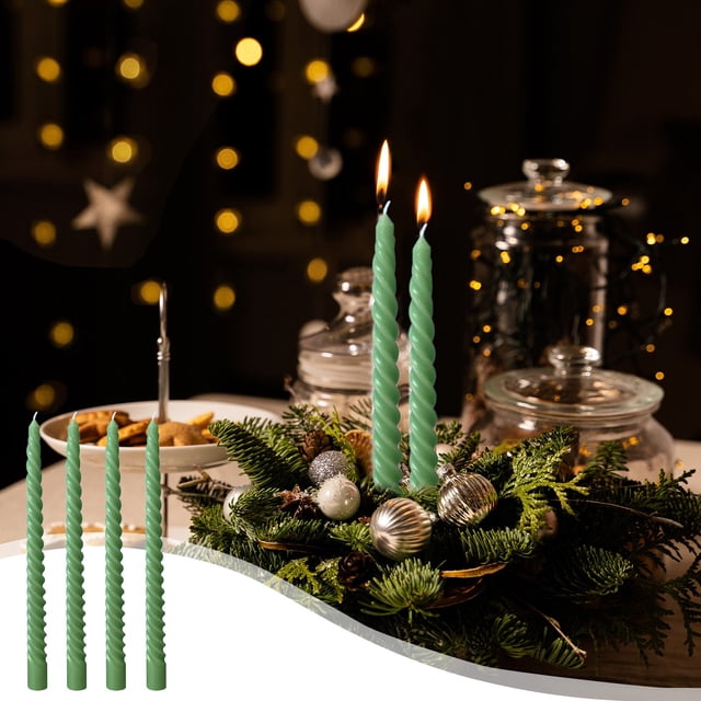 QIPOPIQ Spiral Taper Candles for Home Decoration, 4 Pack Green-Gradient Candlesticks for Dinner Party Wedding Holiday Spring