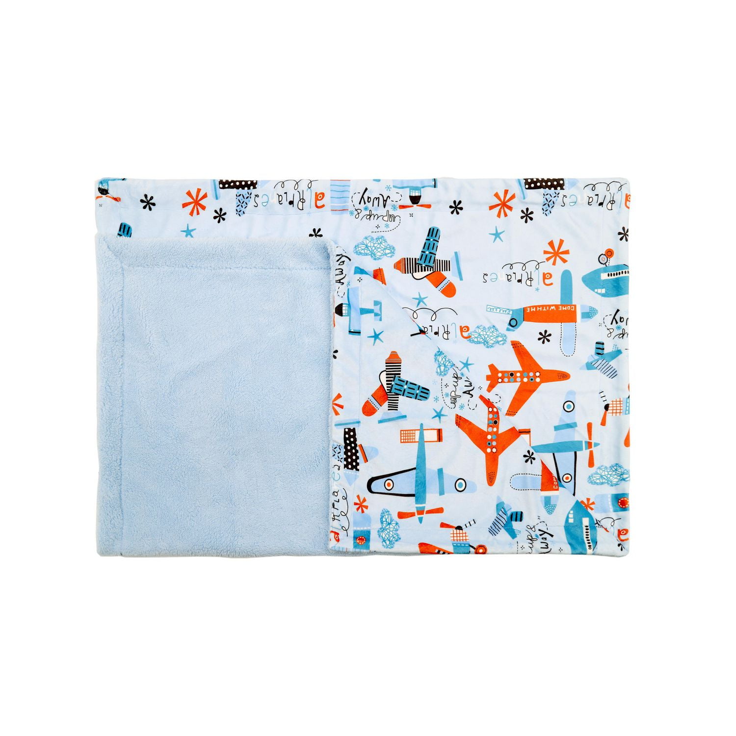 Couverture réversible en flanelle polaire douce et chaude pour enfants, motif avion, 101 x 127 cm, motif de base bleu