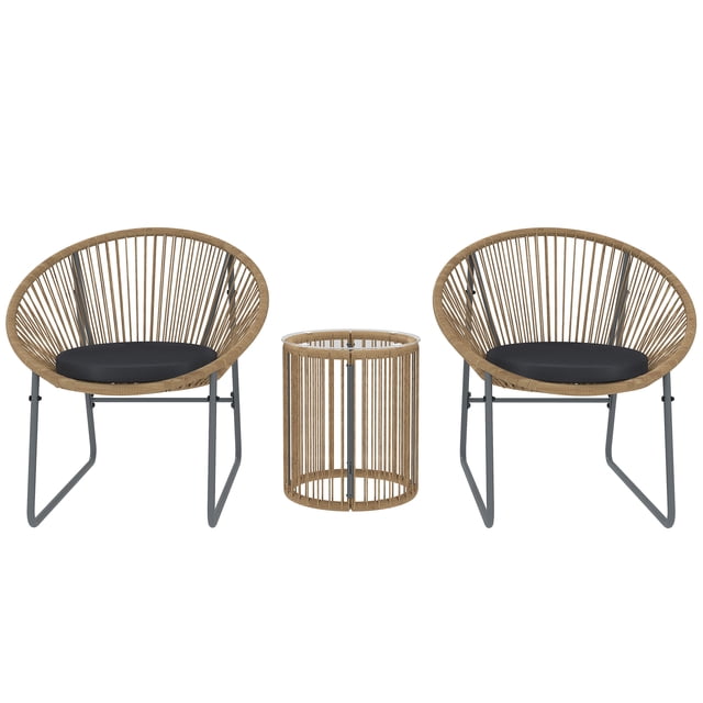Outsunny 3 Piece Wicker Patio Furniture Set, Bistro Set with Cushions