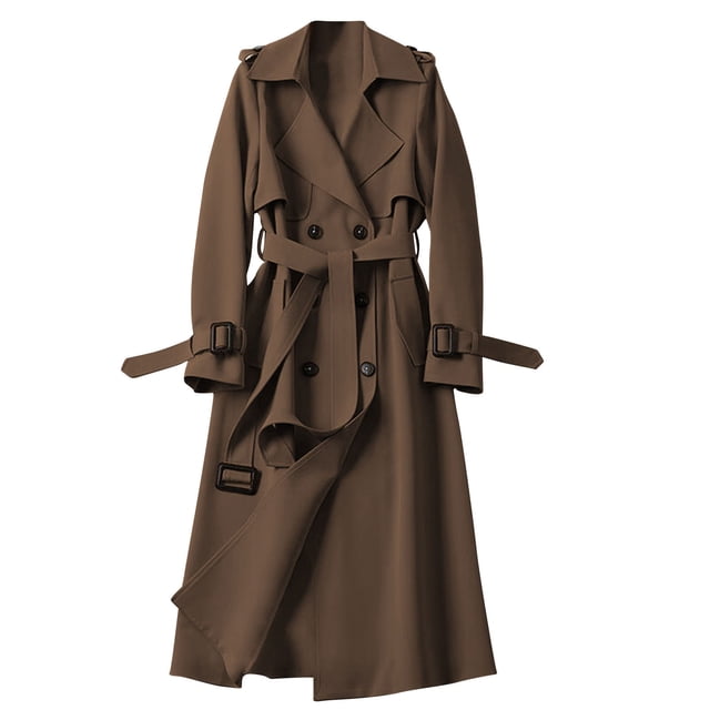 Soki Women's Long Double-Breasted Trench Coat Fall Winter Jacket with Belt