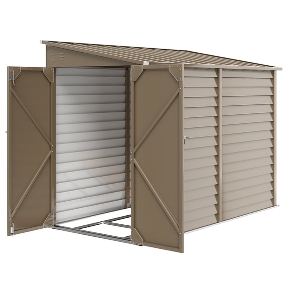 CoSoTower Remise de Rangement Extérieure en Acier 4,6 Pieds x 9 Pieds, Abri Adossé, Cabanon à Outils en Métal avec Trousse de Fondation, Portes Verrouillables, Gants et 2 Évents pour Cour Arrière, Patio, Pelouse, Brun