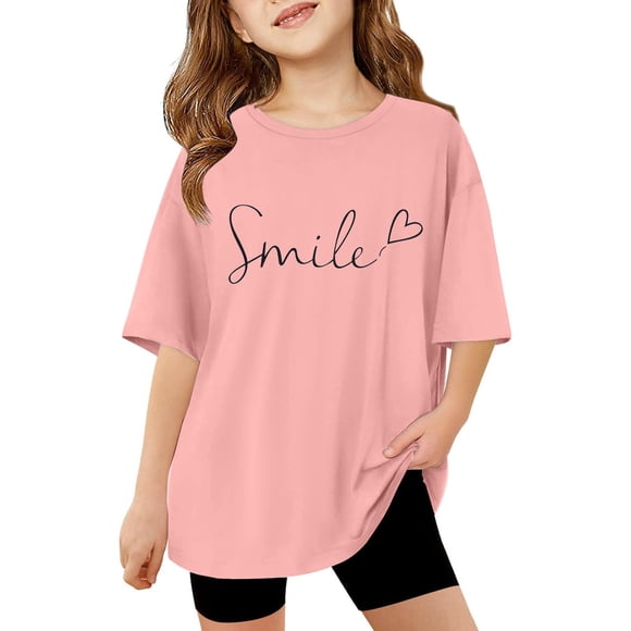 FhsagQ le 7 Juillet Enfants Filles T-Shirts à Lettres Imprimées à Manches Courtes T-Shirts pour Enfants Hauts Surdimensionnés Décontractés Col Rond T-Shirts Basiques Fille T-Shirts de Printemps Taille 14-16 T-Shirts 11-12 Ans