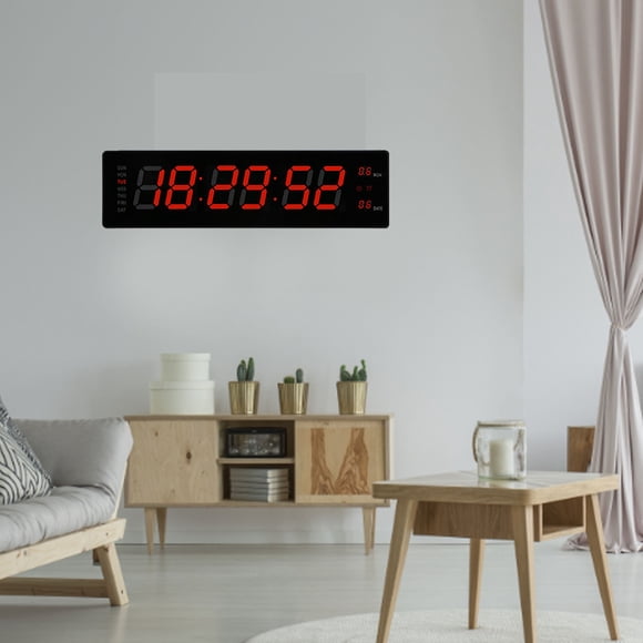 Haofy LED Digital Wall Clock with Large Number Display Day of The Week Temperature Display, Hourly Chime and Memory Function, Suitable for Living Room, Bedroom, Office