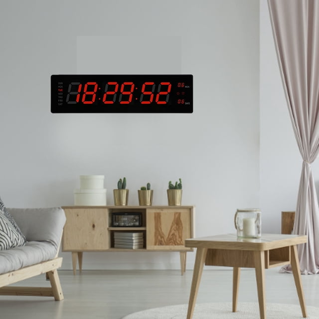 Haofy LED Digital Wall Clock with Large Number Display Day of The Week Temperature Display, Hourly Chime and Memory Function, Suitable for Living Room, Bedroom, Office