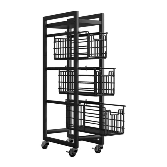 4-Tier Pull-out Storage Organizer Rolling Utility Cart - Universal Metal Craft Shelf Trolley for Home Kitchen Bathroom Bedroom Office Classroom Laundry Cleaning Supplies Bar with Caster Wheels