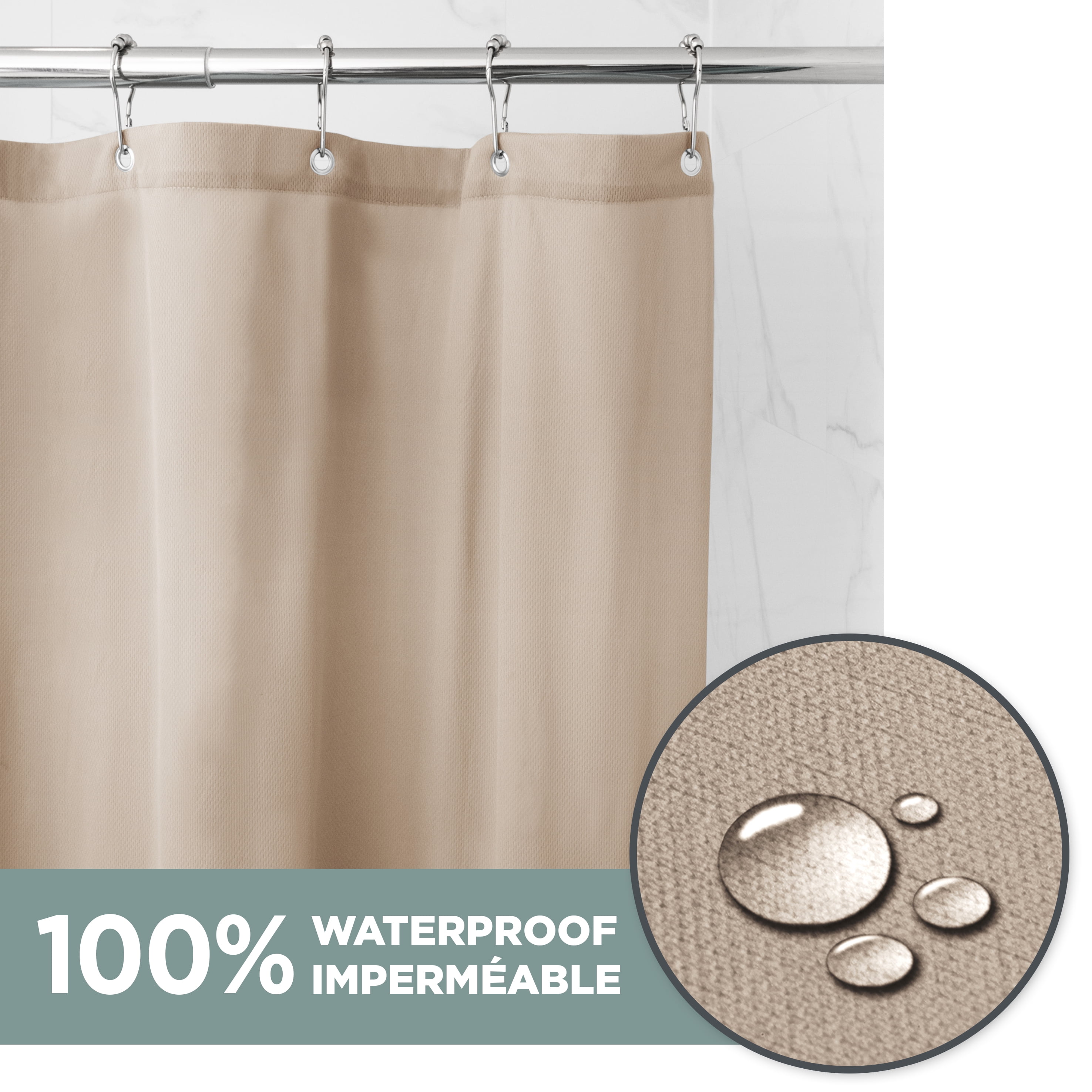 Doublure de douche imperméable en tissu Better Homes & Gardens, 178 x 183 cm, havane