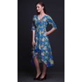 thumbnail image 2 of Bimba Cotton Blue Leaves & Ranunculus Floral Womens Asymmetrical Pocket ShiftDressSummer Party MidiDress-Medium, 2 of 4