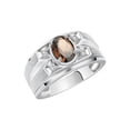 thumbnail image 3 of RYLOS Men's Rings Sterling Silver Rings Classic Designer Style 8X6MM Oval Gemstone &  Diamond Ring Smoky Quartz June Birthstone Rings For Men,  Size 10, 3 of 7
