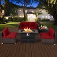 thumbnail image 3 of Costway 6PCS Patio Rattan Furniture Set 42" Fire Pit Table Cover Sofa Cushion Red, 3 of 10