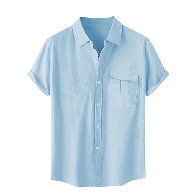 Besolor Mens Summer Short Sleeve Shirts Collared Button down Shirts Big and Tall Casual Solid Color Beach Shirts Tops