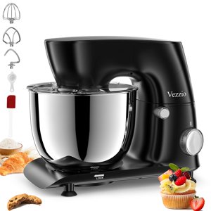 Vezzio Mélangeur de position,6 Quarts,10-Speed Tilt-Head,Kitchen mélangeur d'aliments avec bol en acier inoxydable, crochet de duvet, fouet, Beater, Egg White Separator (Noir)