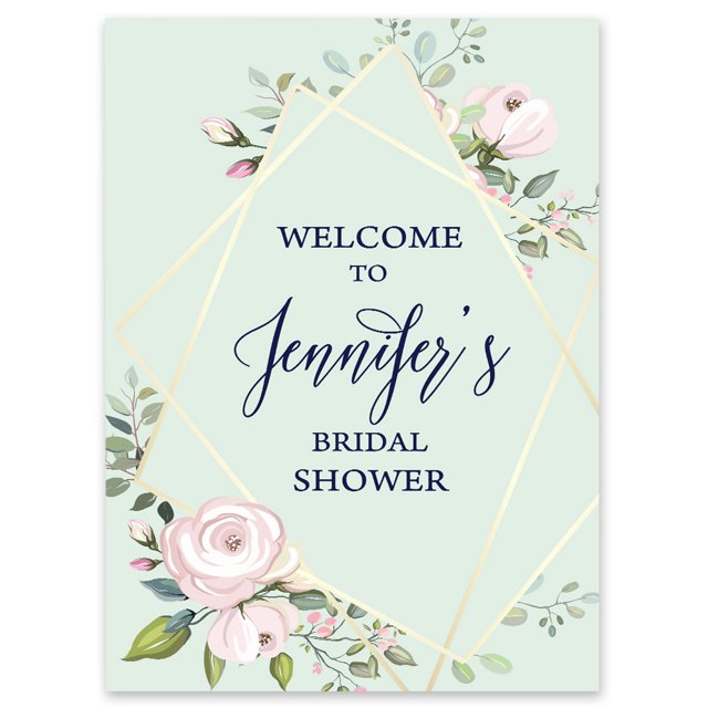 Darling Souvenir MADE WITH LOVE PersonalizedWelcomeSignFor Bridal Shower,Geometrical Lines With Roses,Bridal Shower Collection Great For Your Celebrations- 18x 12